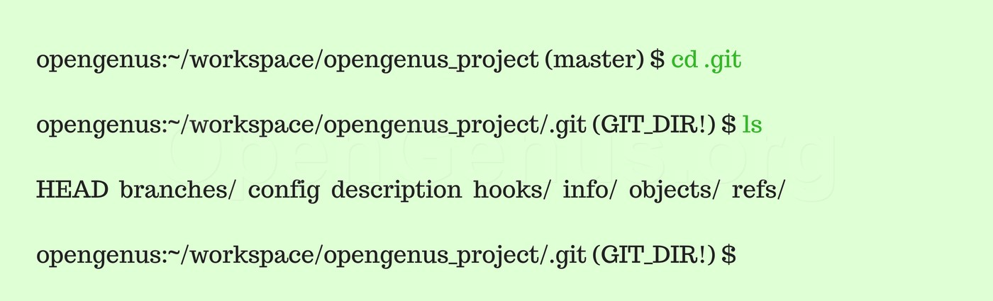 Initialize git repository cd .git and ls command