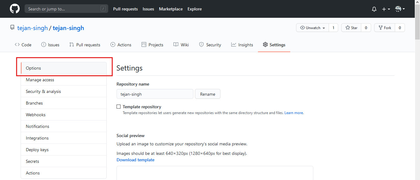 github-settings-options