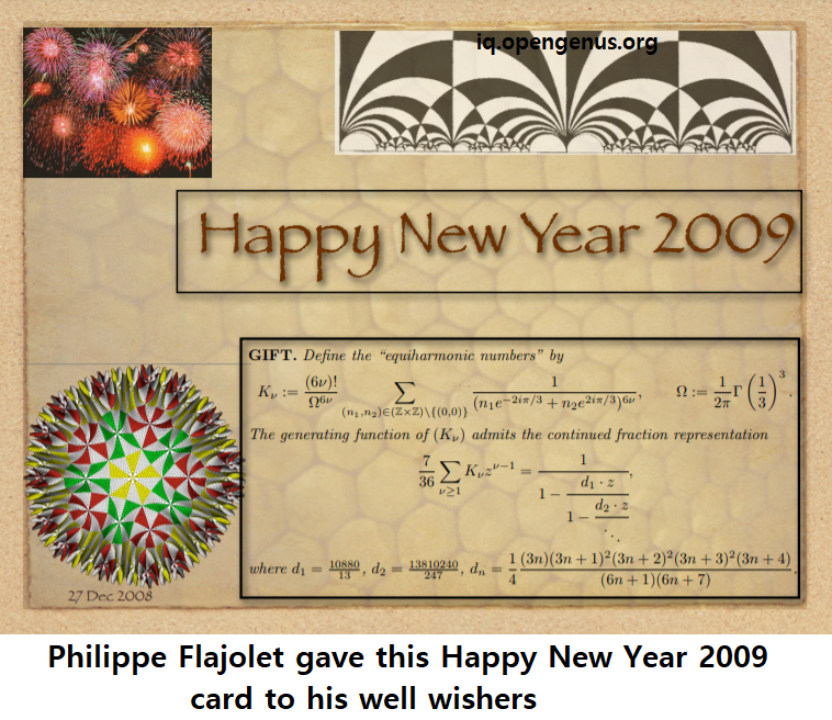 Philippe Flajolet gave this Happy New Year 2009 card