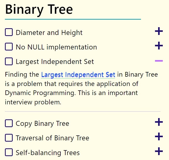 Checklist element expanded details