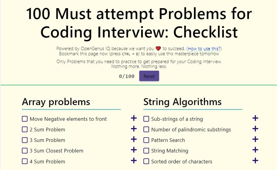 Checklist at OpenGenus